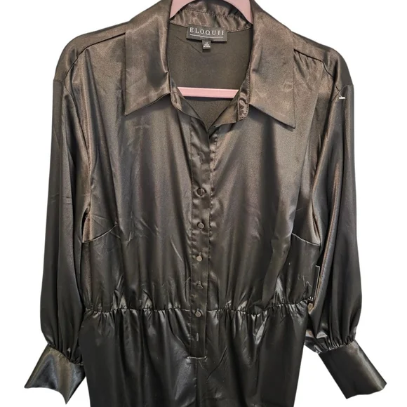 ELOQUII Black Satin Long Sleeve Jumpsuit Plus Size 14 - Picture 4 of 8